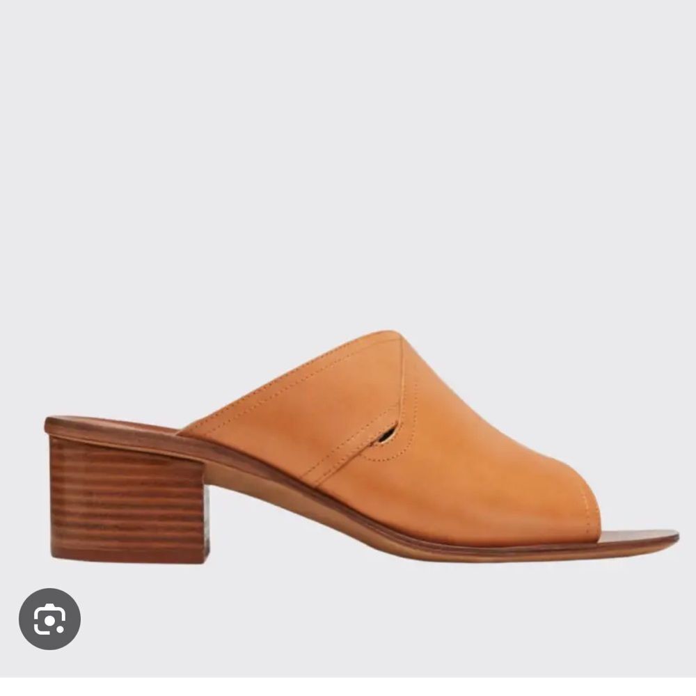 Diane Von Furstenberg Hazel Leather Block Heel Mules Sz 10 | Camel Minimal Chic
